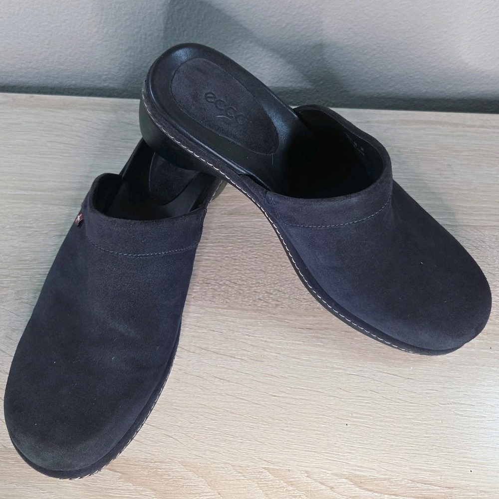 ECCO Suede Mule Clogs Black Slip‎ On Comfort Shoes Women 39
